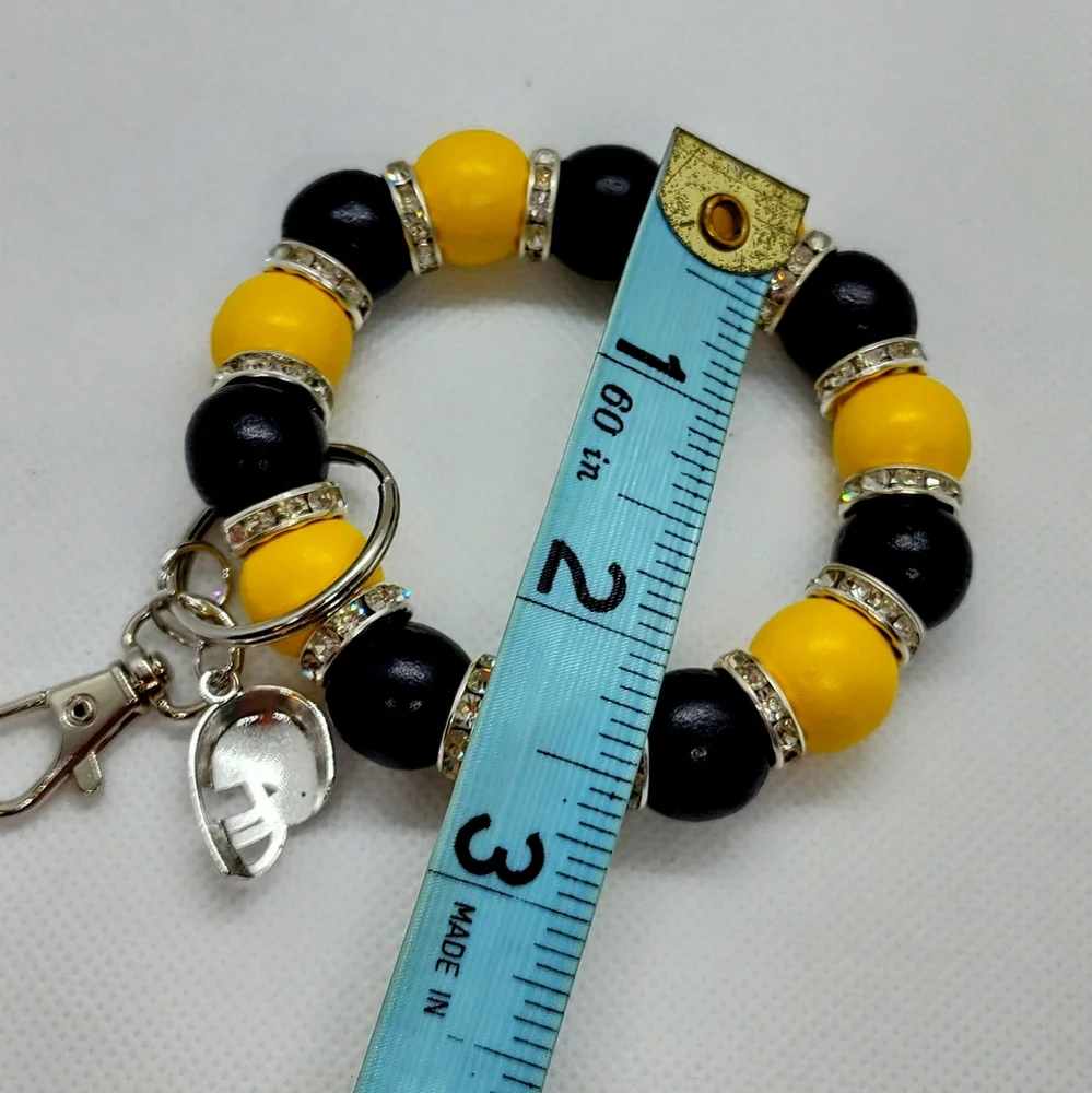 🏈 NFL Pittsburgh Steelers Inspired Black Yellow Beaded Wristlet & Alloy Charm